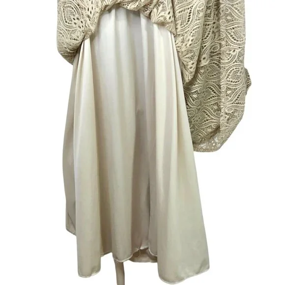 Karen-T Design Womens Lace Maxi Faux-Wrap Dress 2X Beige Long Sleeve Elegant Gow - Picture 4 of 6